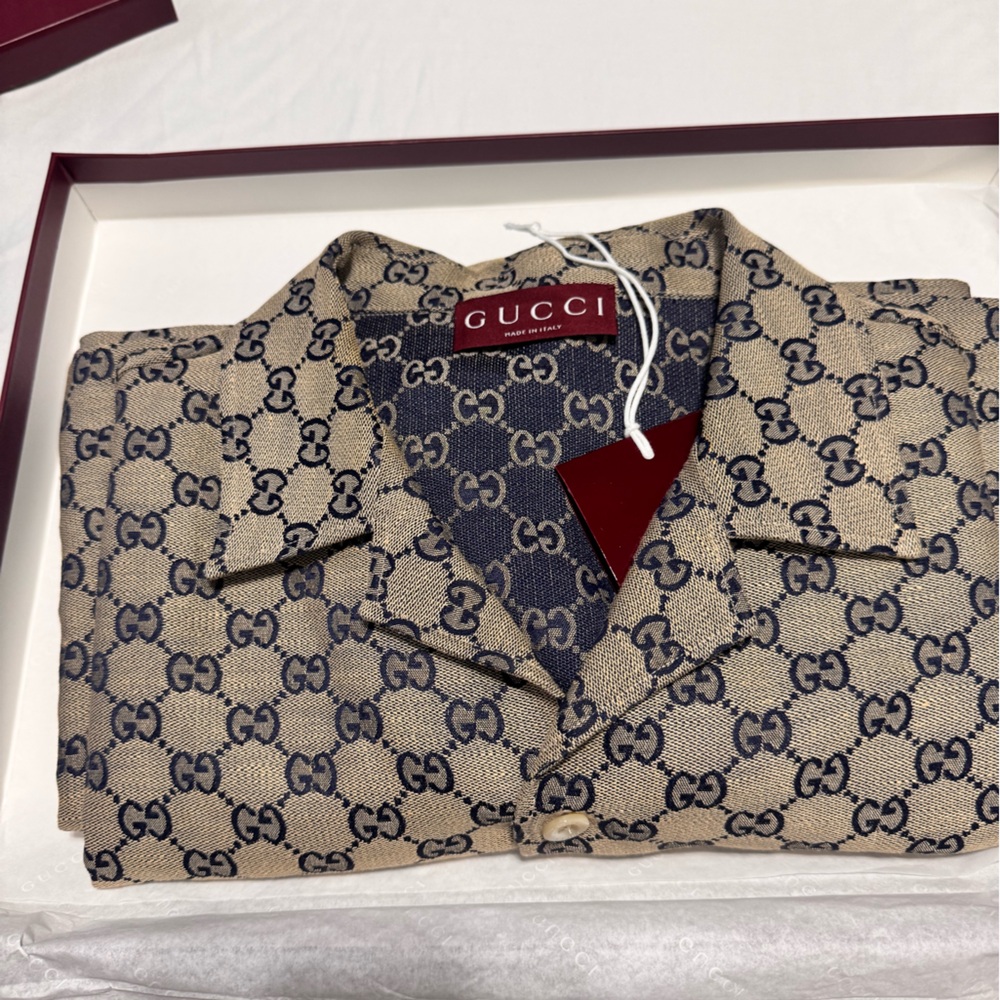 Gucci Navy and Beige Monogram Shirt